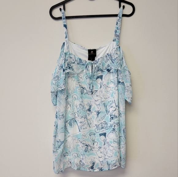 Torrid Disney Cinderella Sketches Flutter Cold Shoulder Top Blue 2X - Picture 3 of 11
